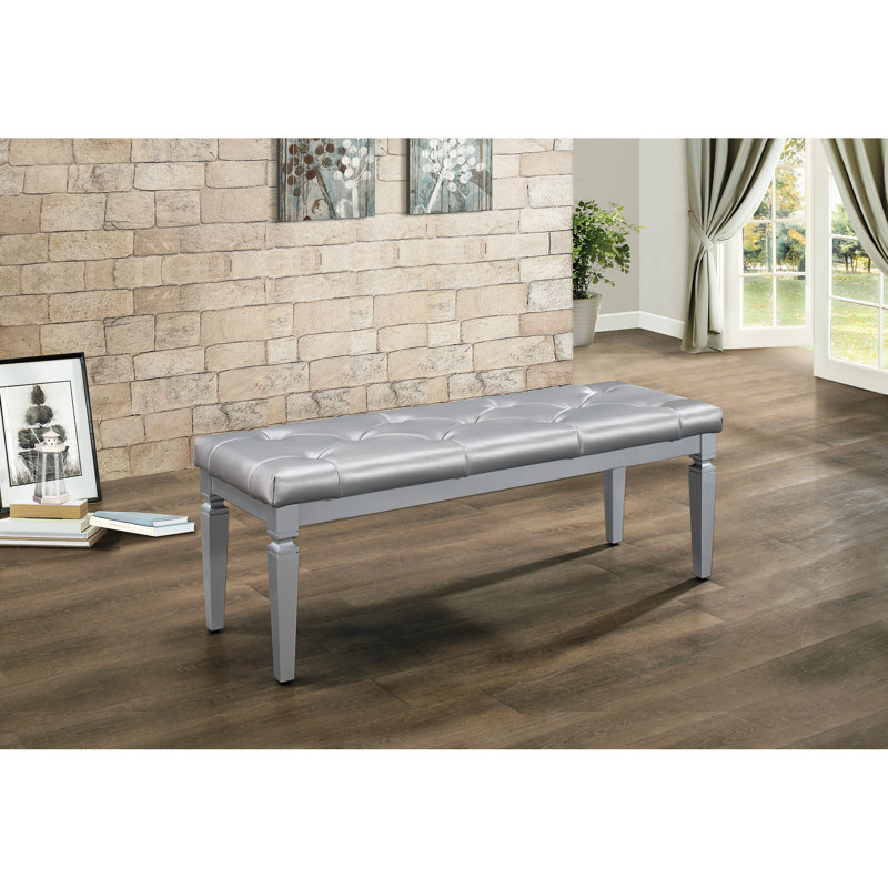 Banc rembourré en mousse moderne avec revêtement et section en similicuir argenté