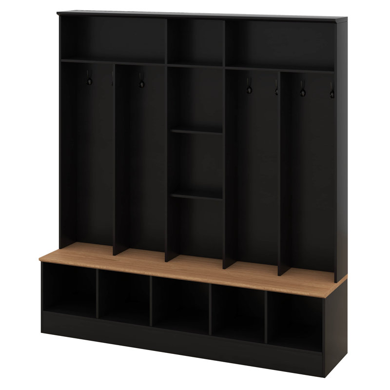 4-In-1 Wide Design Hall Tree With Storage Bench, Minimalist Shoe Cabinet With Cube Storage & Shelves, Coat Rack With 8 Hooks