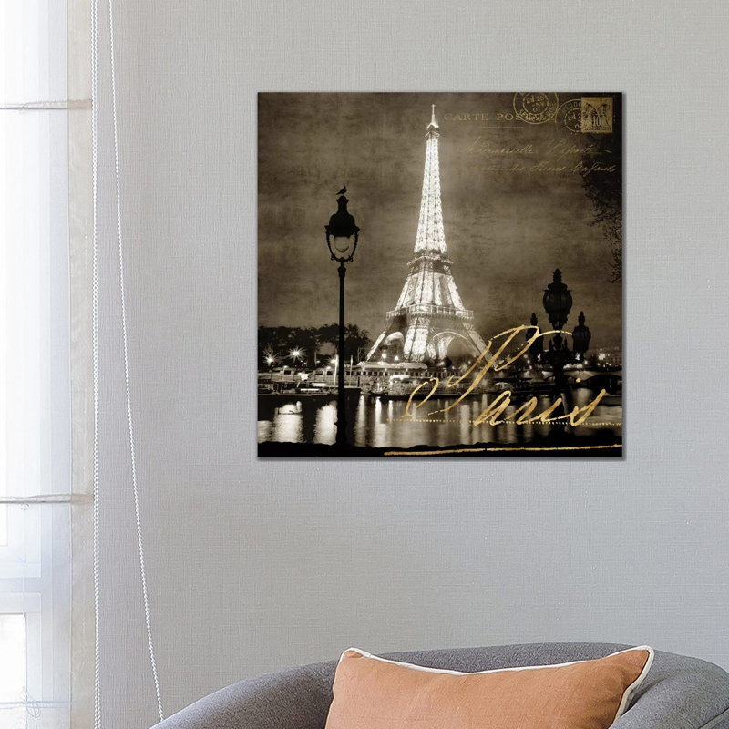 Paris At Night In Sepia by Kate Carrigan - Print on Canvas, Wrapped Canvas, 30.48 cm H x 30.48 cm W