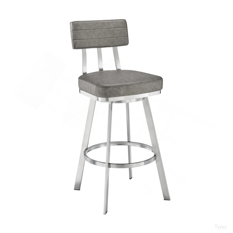 Verin 30" Swivel Bar Stool In Brushed Stainless Steel With Gray Faux Leather