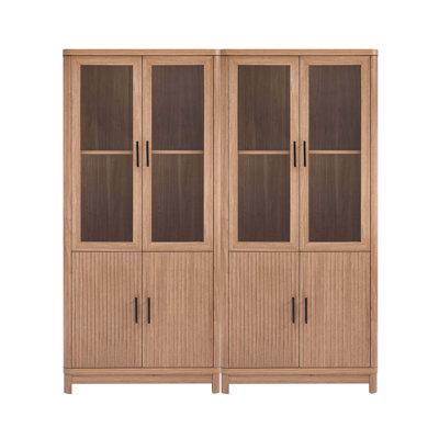 Bibliothèque de style Mid-Century à 6 tablettes avec portes en verre trempé et érable Jodie H 67,6 "x l 31"