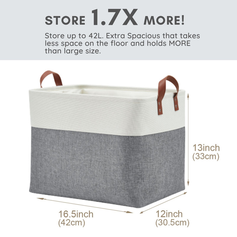 Bac de rangement pliable | Panier pliable en tissu robuste avec poignées, Gris ardoise / blanc