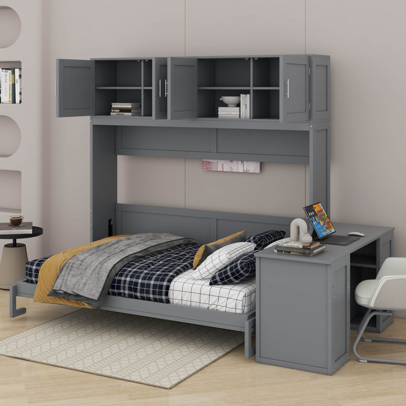 Grand lit escamotable avec bureau, tablettes et armoires