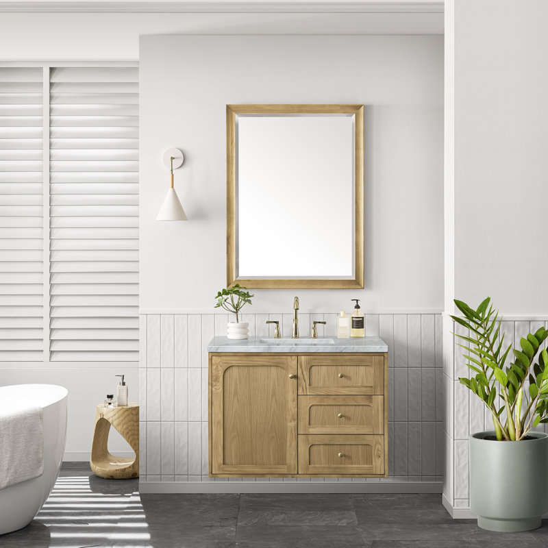 Laurent 36'' W Single Vanity, Carrara White, 8" Widespread, Light Natural Oak