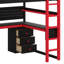 Lit mezzanine en bois sur mesure pour le jeu, avec escalier de rangement, bureau intégré, tablettes et panneau perforé-603650905-603650908