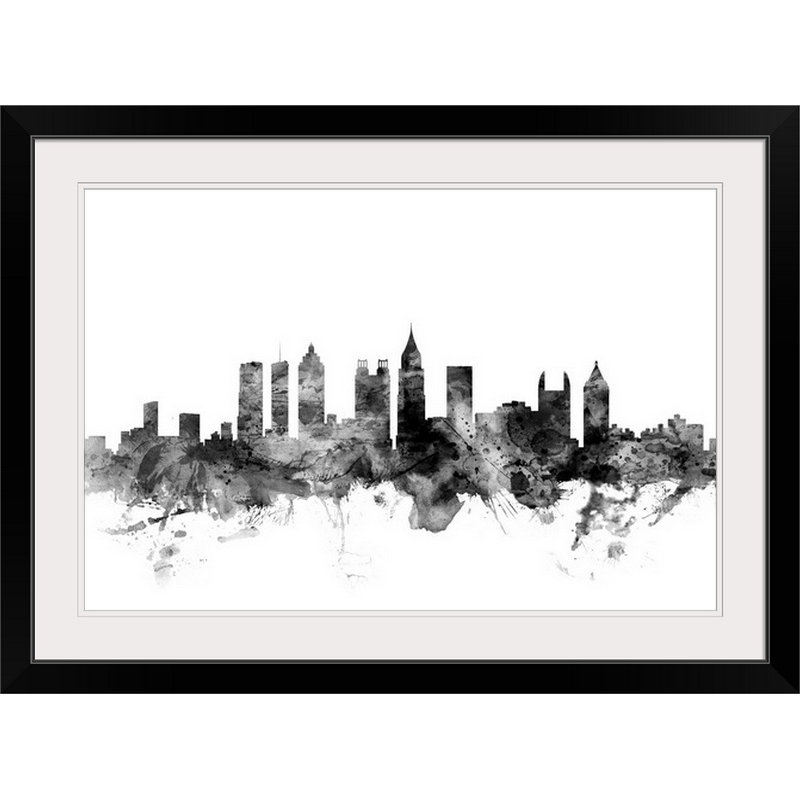 «Atlanta Georgia Skyline» par Francy, impression, Cadre noir, H 20 po x l 26 po x P 1 po