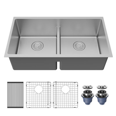 Évier de cuisine à double cuve égale en acier inoxydable Karran Fusion encastrable 33 po x 18-1 / 4 po