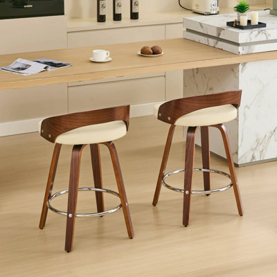Bar Stools Set Of 2, Swivel Bar Height Stools With Low Back, Wood Bar Chairs With Soft Cushion Seat, 25-Inch Seat Height (25" Counter Height)