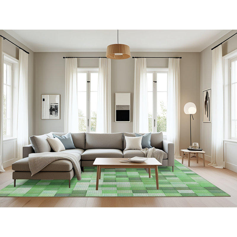 Tapis vert tissé à la machine, Rectangle 8 pi x 10 pi