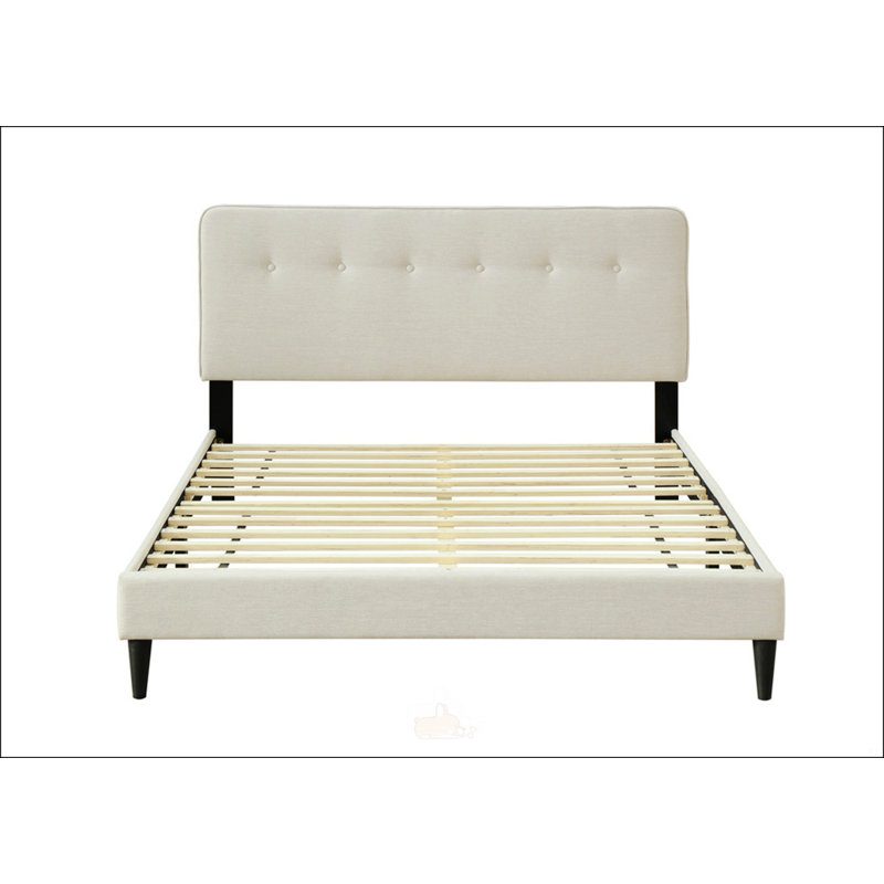 Queen Sized Upholstered Bed, Off White, Queen