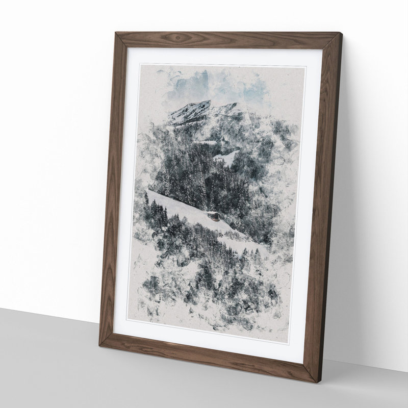 Winter Forest Vol.10 Watercolour - Picture Frame Graphic Art, 65cm H x 48cm W x 2cm D, Walnut