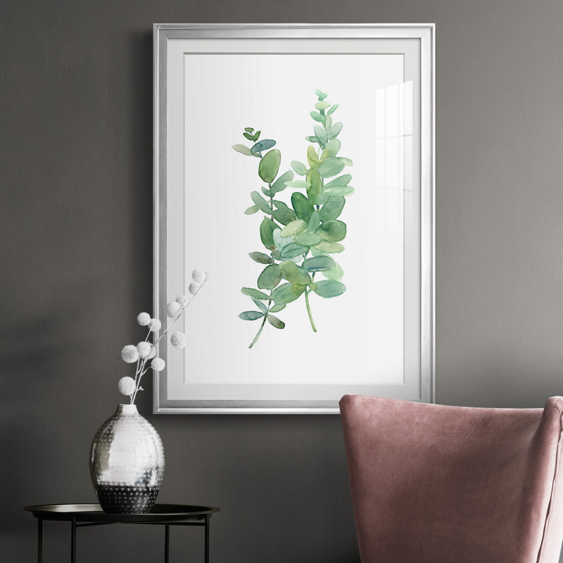 Eucalyptus I - Peinture sur toile encadrée, H 36,5 po x l 26,5 po x P 1 po, Argent