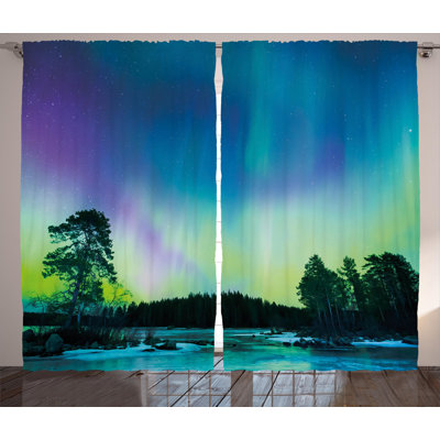 Sky over Lake Graphic Print Semi-Sheer Rod Pocket Curtain Panels