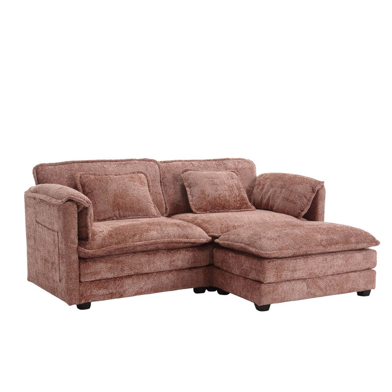 76.77" Chenille Loveseat With Ottoman, Pink Chenille