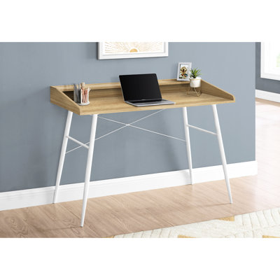 Computer Desk For Home With Natural Laminate And White Metal, Storage Work At Metal Support Options Office