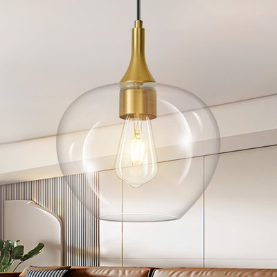 1 - Light Gold Kitchen Island Single Pendant Light With 9.45in Clear Glass Shade