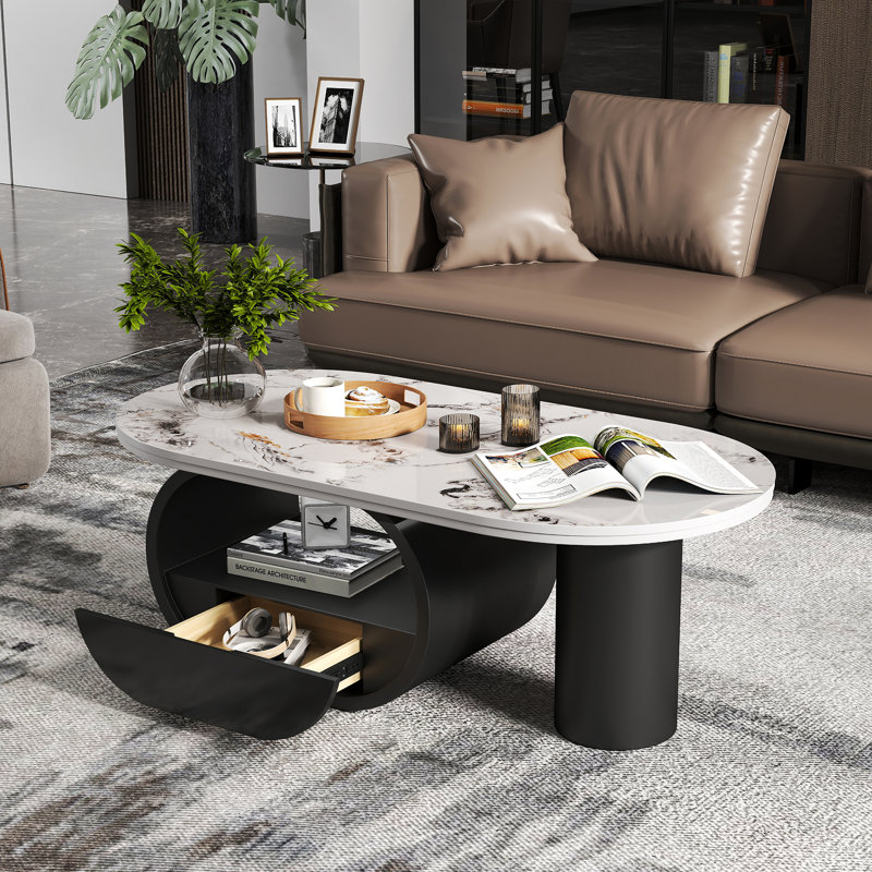 Solid Coffee Table with Storage, White/Black