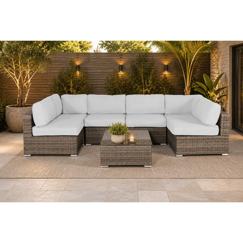 Estes PVC Wicker 6-Person Seating Group with Sunbrella Cushions, Canvas Canvas Sunbrella® Canvas