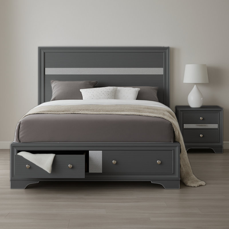 Minns Full 2PC Gray, Gray, Full, 2 Pieces: Bed, Nightstand