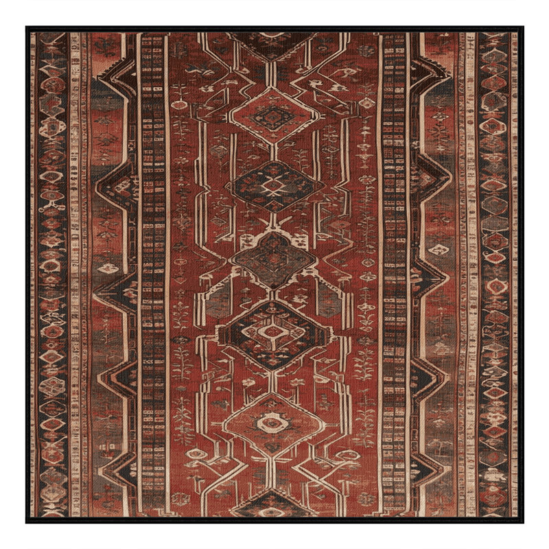 Tapis persan noir lavable à la machine, Carré 7 pi