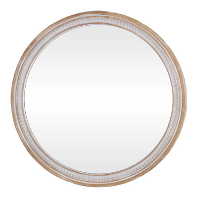 Miroir mural rond 30 po en bois massif blanc antique et rustique Boho pour meuble-lavabo, salon et entrée