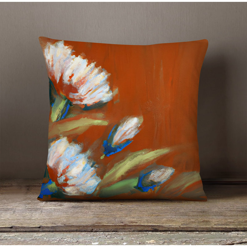 Throw Pillow With Insert, White/Orange Floral 2, 18"H x 18"W
