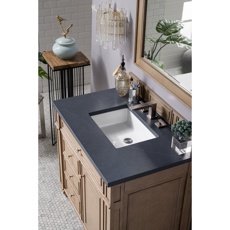 Bristol 36'' W Single Vanity, Charcoal Soapstone, 8" Widespread, Whitewashed Walnut