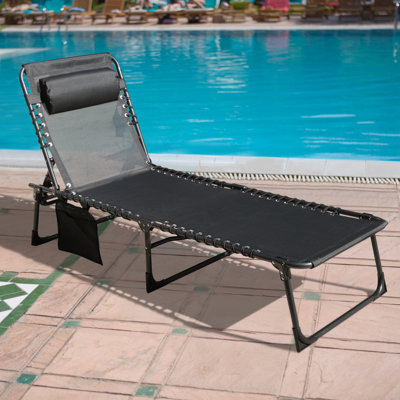 Mayra 74" Long Reclining Single Chaise Lounge with Pillow and Bag, Portable Beach Lounger