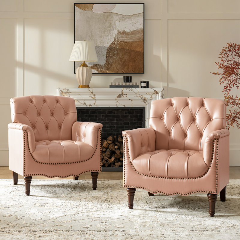 Fauteuil en cuir véritable capitonné l 32 po Orme, Rose