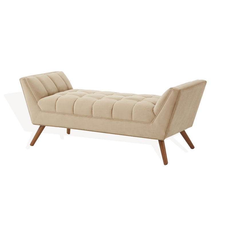 Upholstered Bench, Light Brown / Dark Brown Velvet