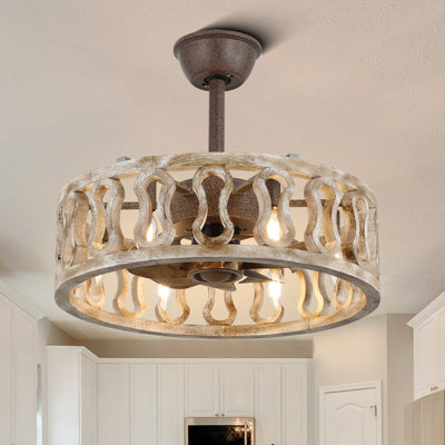 20" Carterton Antique Ceiling Fan Light,  Rustic Finish Steel Frame,  Aged Finish Solid Wood Shade