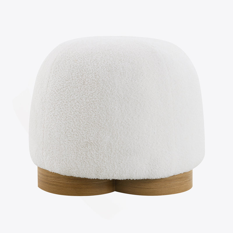 Round Upholstered Ottoman, Footstool For Bedroom, Entryway, White