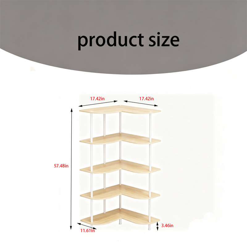 Corner Shelf, 5-Tier Corner Storage Shelf, Adjustable Corner Bracket, Tall Corner Shelving Unit, Natural