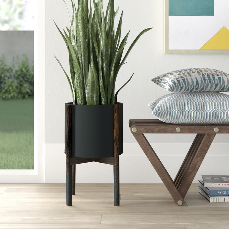 Isabelle Handmade Pot Planter, Black/Dark Walnut, 19" H X 12.5" W X 12.5" D