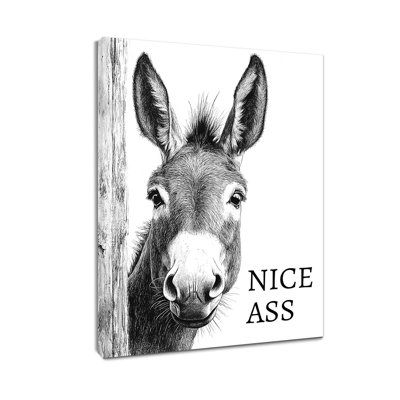 «Fun Donkey», art mural animal rigolo, joli cul, affiche, décor de salle de bain, rétro, noir et blanc, œuvres d'art abstraites, 12 x 16 po