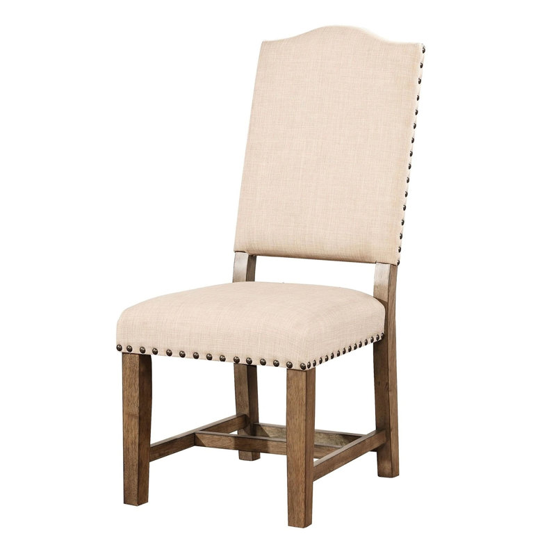 2 chaises de salle à manger en tissu beige avec garniture cloutée, bois massif pour un espace chic