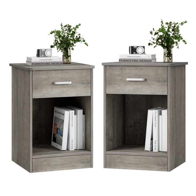 Jarques Nightstand with 1 Drawer and Open Storage, Side Table with Shelf for Bedroom, Gray