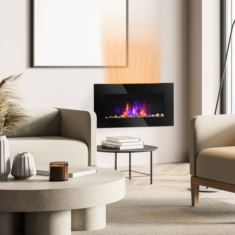 Electric Fireplace 28.5", 1500w, Black, Flame Effect, 7 Color , Contemporary Style