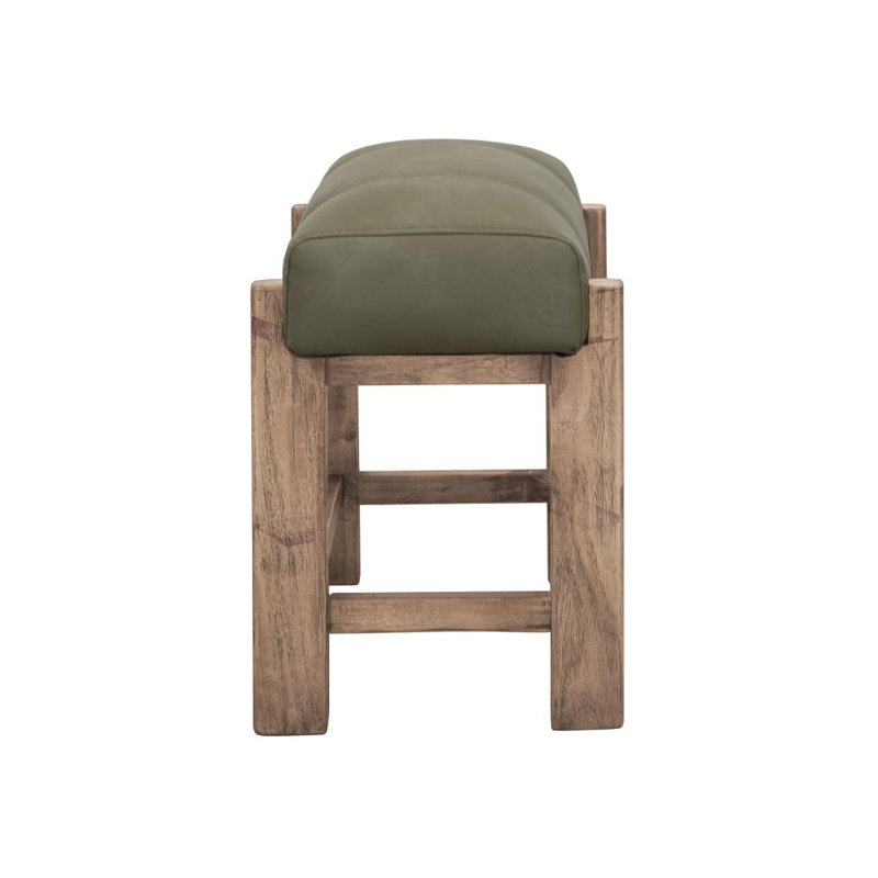 Accent Stool, Olive Green, Natural Wood