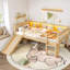 Lits en bois naturel peu encombrants avec tablettes de rangement pour la maison
