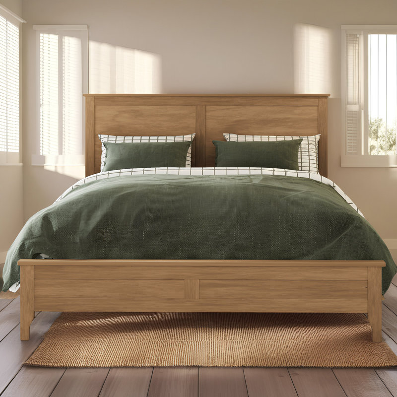 Lit plateforme en bois massif Seadrift - capacité de 650 lb, base réglable, sans sommier, finition bord de mer, Grand lit