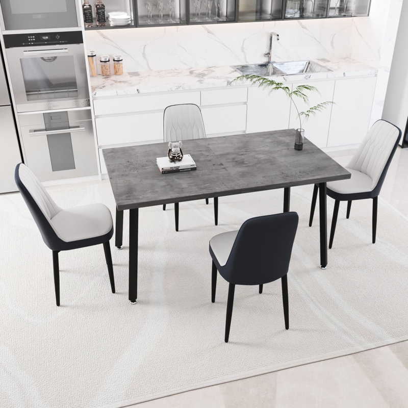 Table de salle à manger extensible rectangulaire et ensemble de chaises en polyuréthane