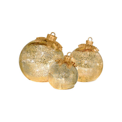 Battery-Operated Gold Glass Tabletop Christmas Ornaments (3Ct)