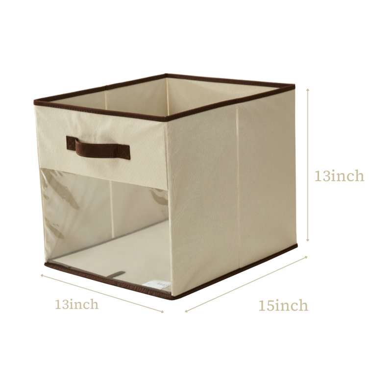 Fabric Storage Bin Set With Clear See-Through Window (Set Of 4), Beige