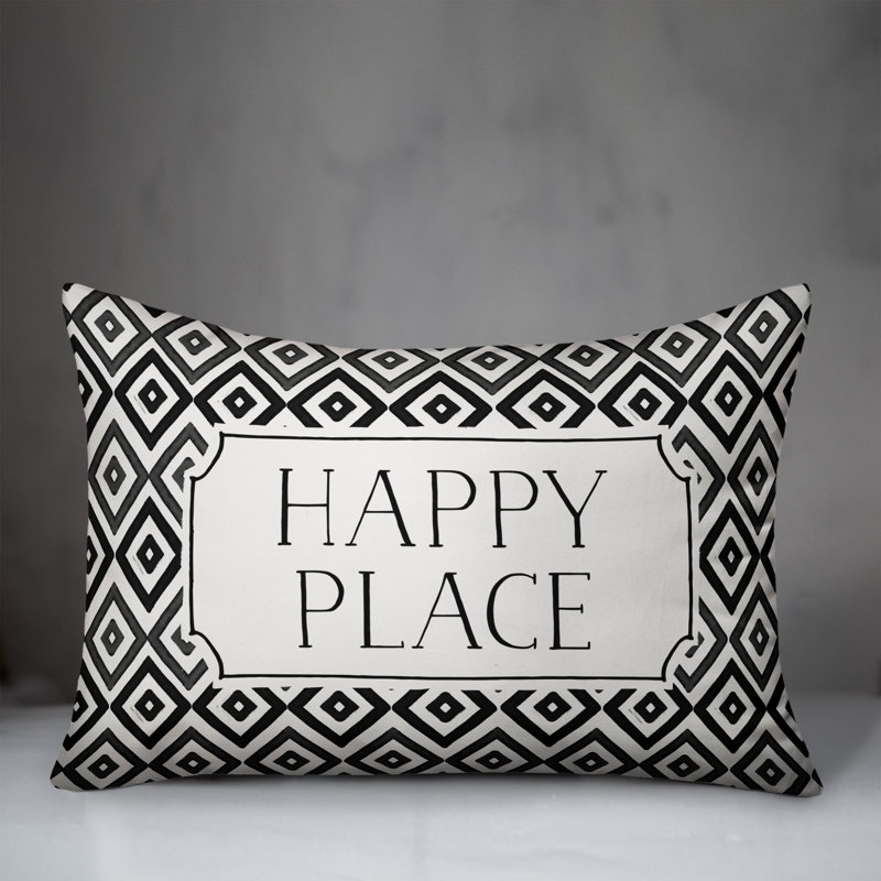 Housse de coussin rectangulaire et insert Happy Place, Noir