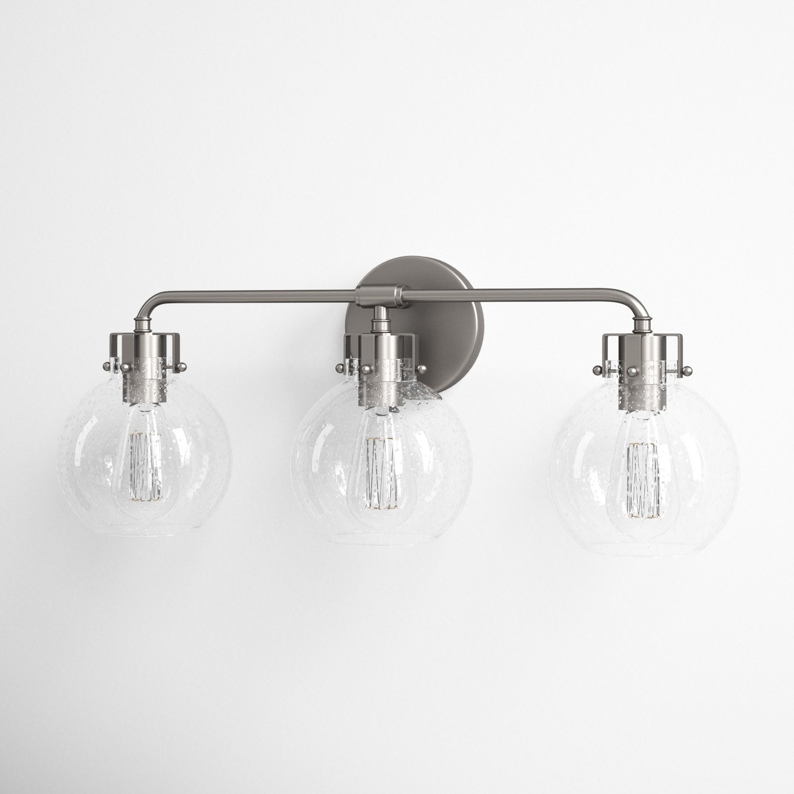 Byrne 3-Light Steel Vanity Light with Seeded Glass Shades, Satin Nickel