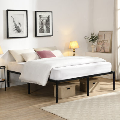 Structure de lit grand format, métal robuste, noir, installation facile, sans secousses, support de 1000 livres, lattes en acier pour rangement sous le lit, chambre à coucher et plus encore, trous de connexion statiques rapides, matelas stable avec