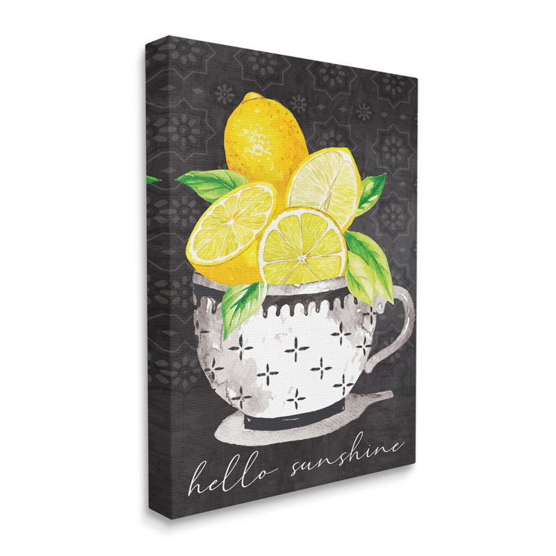 «Hello Sunshine Lemons in Teacup», art mural sur toile par ND Art, H 20 po x l 16 po x P 1,5 po