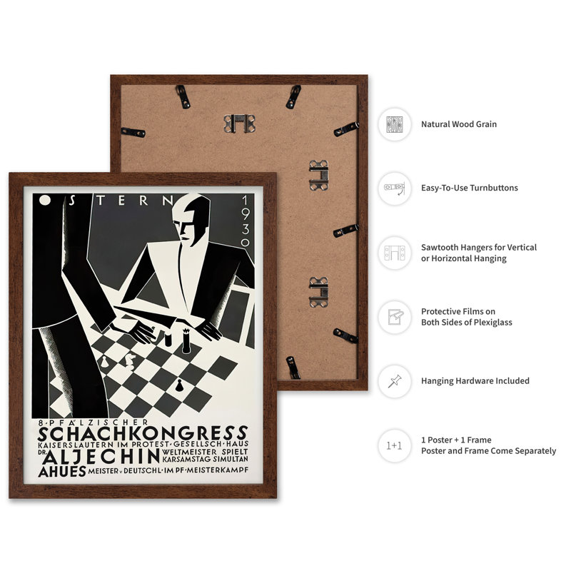 Tournoi d'échecs, Poster, 12"H x 16"W, Brown Framed