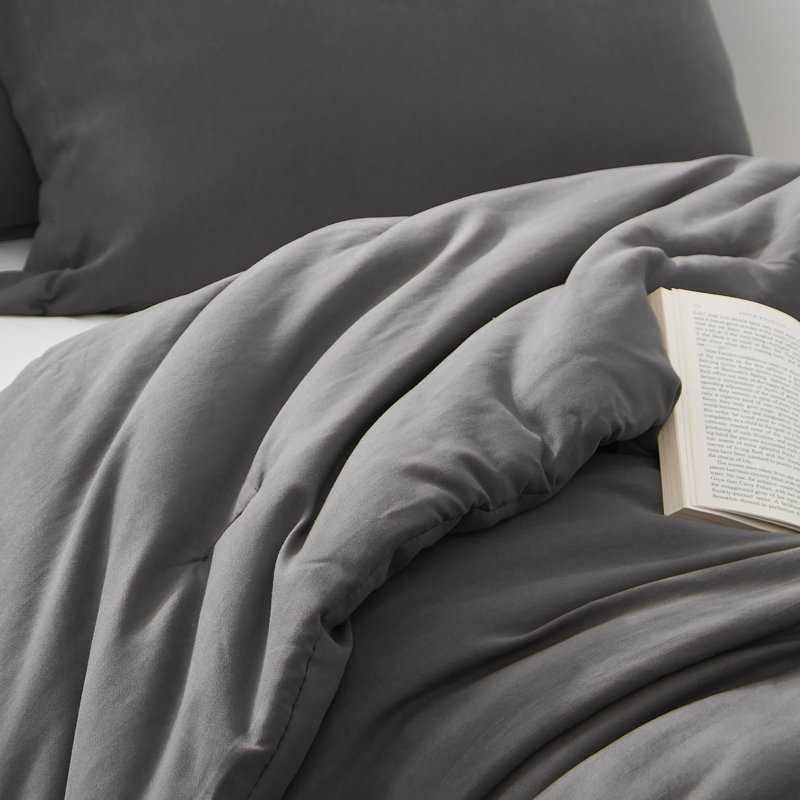 Double Brushed Microfiber Solid Twin XL Comforter Set, Granite Gray